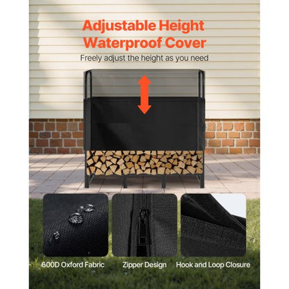 Vedställ med vattentätt lock, 1,22 m vedhållare för utomhusbruk, metallvedhållare med 1/4-snöre, maxviktskapacitet 180 kg, topptäckt, pulverlackerat vedställ för öppen spis |  EU