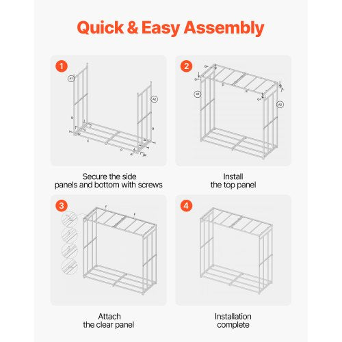Vedställ med sluttande tak, 143 cm vedhållare för utomhusbruk, vedskjul med 1/4-snöre, maxvikt 299 kg, pulverlackerat vedställ i metall för öppen spis, altan, trädgård |  EU