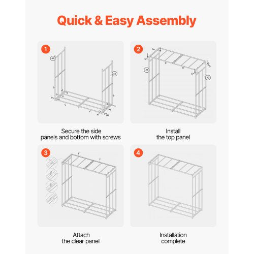 Vedställ med sluttande tak, 1,85 m vedhållare för utomhusbruk, vedskjul med 1/4-snöre, maxvikt 299 kg, pulverlackerat vedställ i metall för öppen spis, altan, trädgård |  EU
