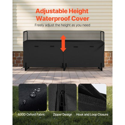 Vedställ med vattentätt lock, 2,57 m vedhållare för utomhusbruk, metallvedhållare med 1/2 snöre, maxvikt 299 kg, topplock, pulverlackerat vedställ för öppen spis |  EU