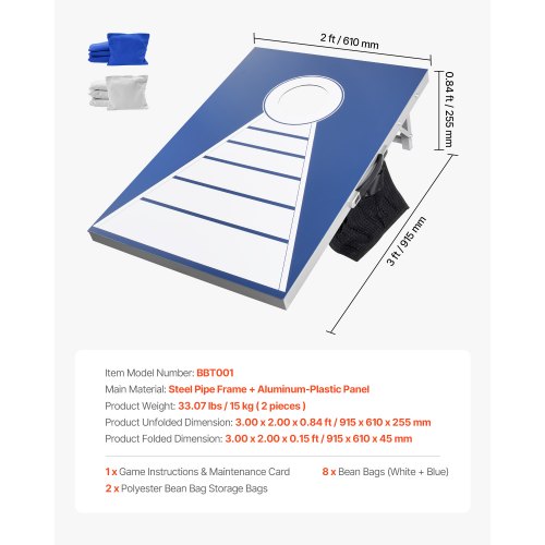 3x60 cm Cornhole Set Portable Cornhole Throwing Game Board in Aluminum, 8 Bags | EU