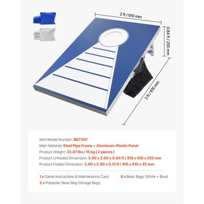 3x60 cm Cornhole Set Portable Cornhole Throwing Game Board in Aluminum, 8 Bags | EU