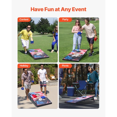 3x60 cm Cornhole-set Bärbart Cornhole-kastspel i trä med 8 säckar