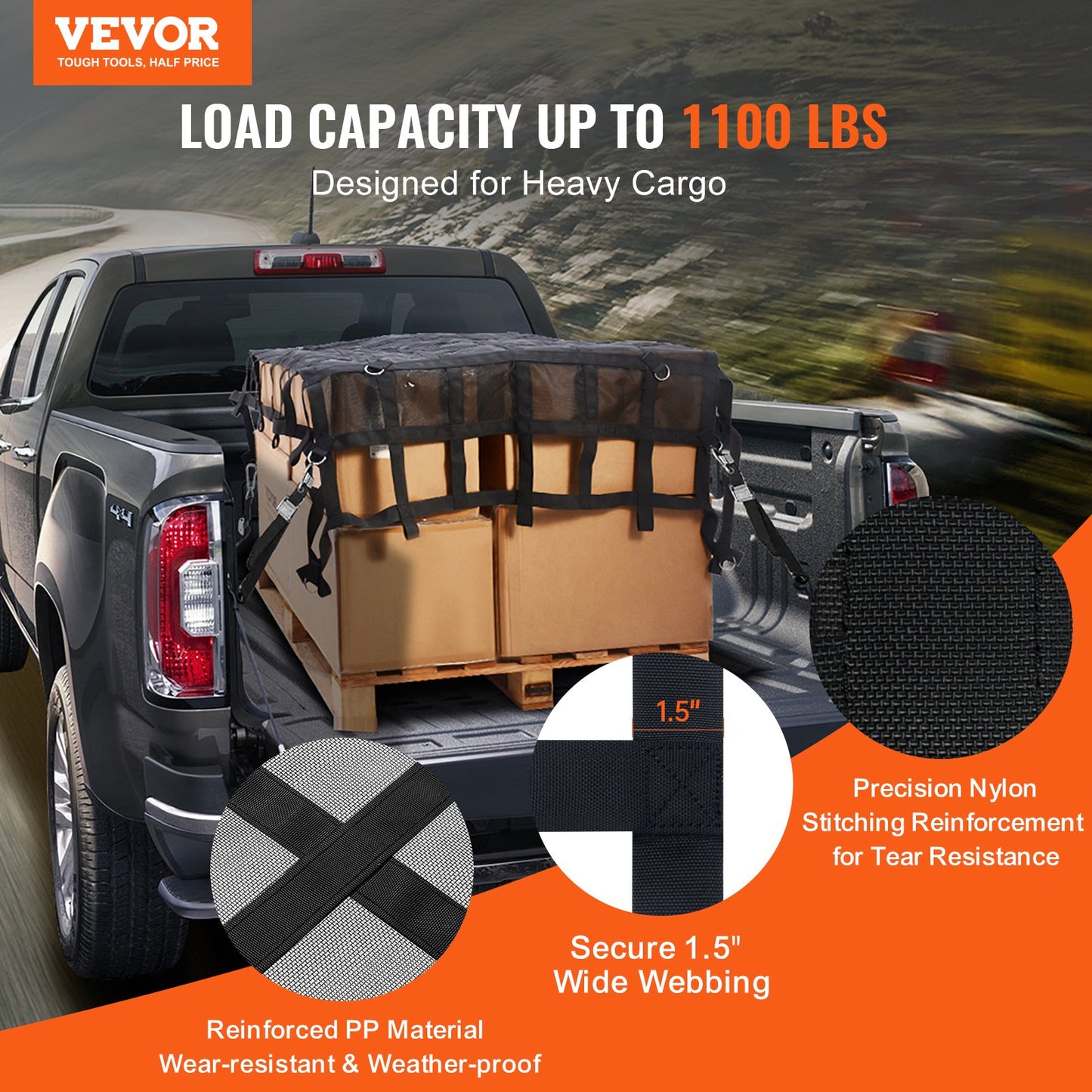 Cargo Net Heavy Duty Cargo Net 72" x 57" Adjustable Buckles and S-Hooks