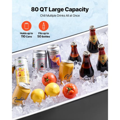 75,71 l rullande kylvagn, med 2-stegs teleskopiskt draghandtag och 2 svängbara hjul, bärbar bordsstrand, uteplats, festbar, kall dryck, utomhusparkvagn på hjul, svart |  EU