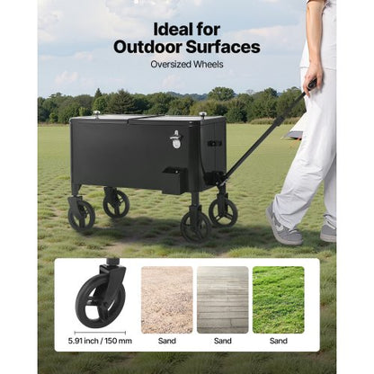 75,71 l rullande kylvagn, med 2-stegs teleskopiskt draghandtag och 2 svängbara hjul, bärbar bordsstrand, uteplats, festbar, kall dryck, utomhusparkvagn på hjul, svart |  EU