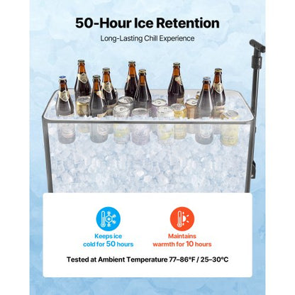 75,71 l rullande kylvagn, med 2-stegs teleskopiskt draghandtag och 2 svängbara hjul, bärbar bordsstrand, uteplats, festbar, kall dryck, utomhusparkvagn på hjul, svart |  EU