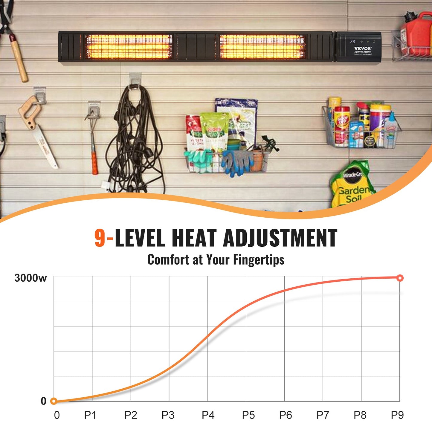 Infrared Heater 3000W Electric Space Heater Remote Control 9 Speeds Timer