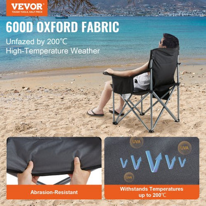 Camping hopfällbar stol för vuxna, bärbar Heavy Duty Outdoor Quad Kuddfodrade fåtöljer med sidofickor, mugghållare och kylväska för strand, gräsmatta, picknick, fiske, backpacking, svart |  EU