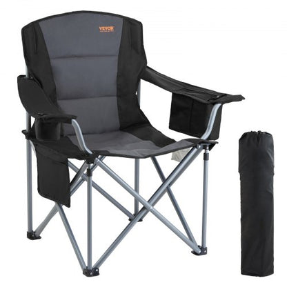 Camping hopfällbar stol för vuxna, bärbar Heavy Duty Outdoor Quad Kuddfodrade fåtöljer med sidofickor, mugghållare och kylväska för strand, gräsmatta, picknick, fiske, backpacking, svart |  EU
