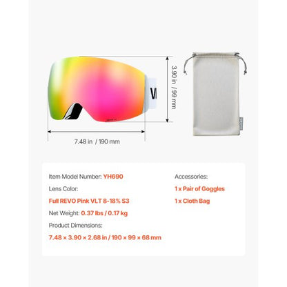 Ramlösa Skidglasögon, Sfäriska Linser med Rosa Revo-beläggning, OTG Anti-imma Snöglasögon för Herr Dam Ungdom, TPU-Båge och Ventilationsstruktur, Lämpliga för Skidåkning, Skridskoåkning, Snowboardåkning |  EU