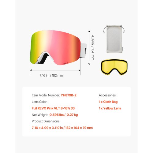 Ramlösa Skidglasögon, Magnetcylindrisk Lins med Rosa Revo-beläggning, OTG Anti-imma Snöglasögon för Herr Dam Ungdom, TPU-Båge och Ventilationsstruktur, Lämplig för Skidåkning, Skridskoåkning, Snowboardåkning |  EU