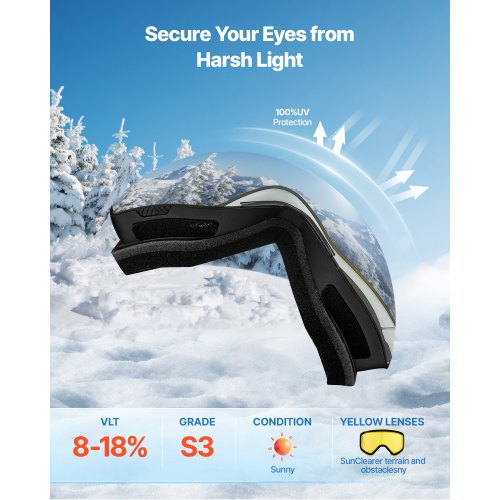Ramlösa Skidglasögon, Magnetcylindrisk Lins med Silver Mirror Revo-beläggning, OTG Anti-imma Snöglasögon för Herr & Dam, TPU-Båge & Ventilationsstruktur, Lämplig för Skidåkning, Skridskoåkning, Snowboardåkning |  EU