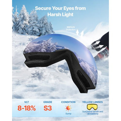 Ramlösa Skidglasögon, Magnetcylindrisk Lins med Mörkblå Revo-beläggning, OTG Anti-imma Snöglasögon för Herr Dam, TPU-Båge och Ventilationsstruktur, Lämplig för Skidåkning, Skridskoåkning, Snowboardåkning |  EU