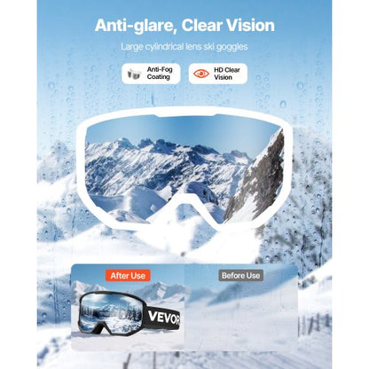 Skidglasögon, cylindriska linser med silverspegelbeläggning, OTG anti-imma snöglasögon för män kvinnor ungdomar, TPU-ram och ventilationsstruktur, lämpliga för skidåkning, skridskoåkning, snowboardåkning, cykling |  EU