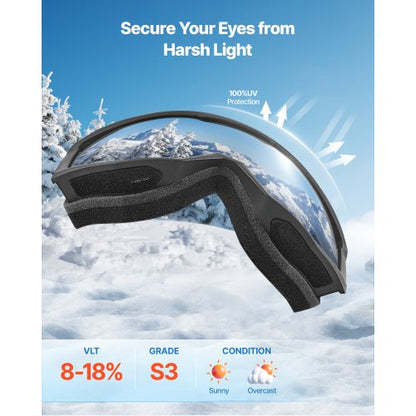 Skidglasögon, cylindriska linser med silverspegelbeläggning, OTG anti-imma snöglasögon för män kvinnor ungdomar, TPU-ram och ventilationsstruktur, lämpliga för skidåkning, skridskoåkning, snowboardåkning, cykling |  EU