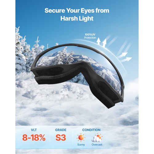 Skidglasögon, cylindriska linser med isblå Revo-beläggning, OTG Anti-imma snöglasögon för män kvinnor ungdomar, TPU-ram och ventilationsstruktur, lämpliga för skidåkning, skridskoåkning, snowboardåkning, cykling |  EU