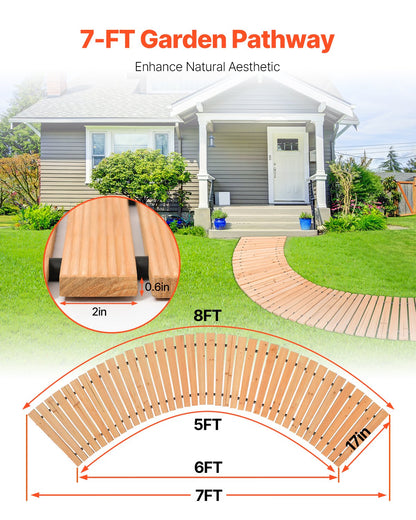 7 ft L x 17 in W Curved Wooden Garden Path Roll Out Garden Path