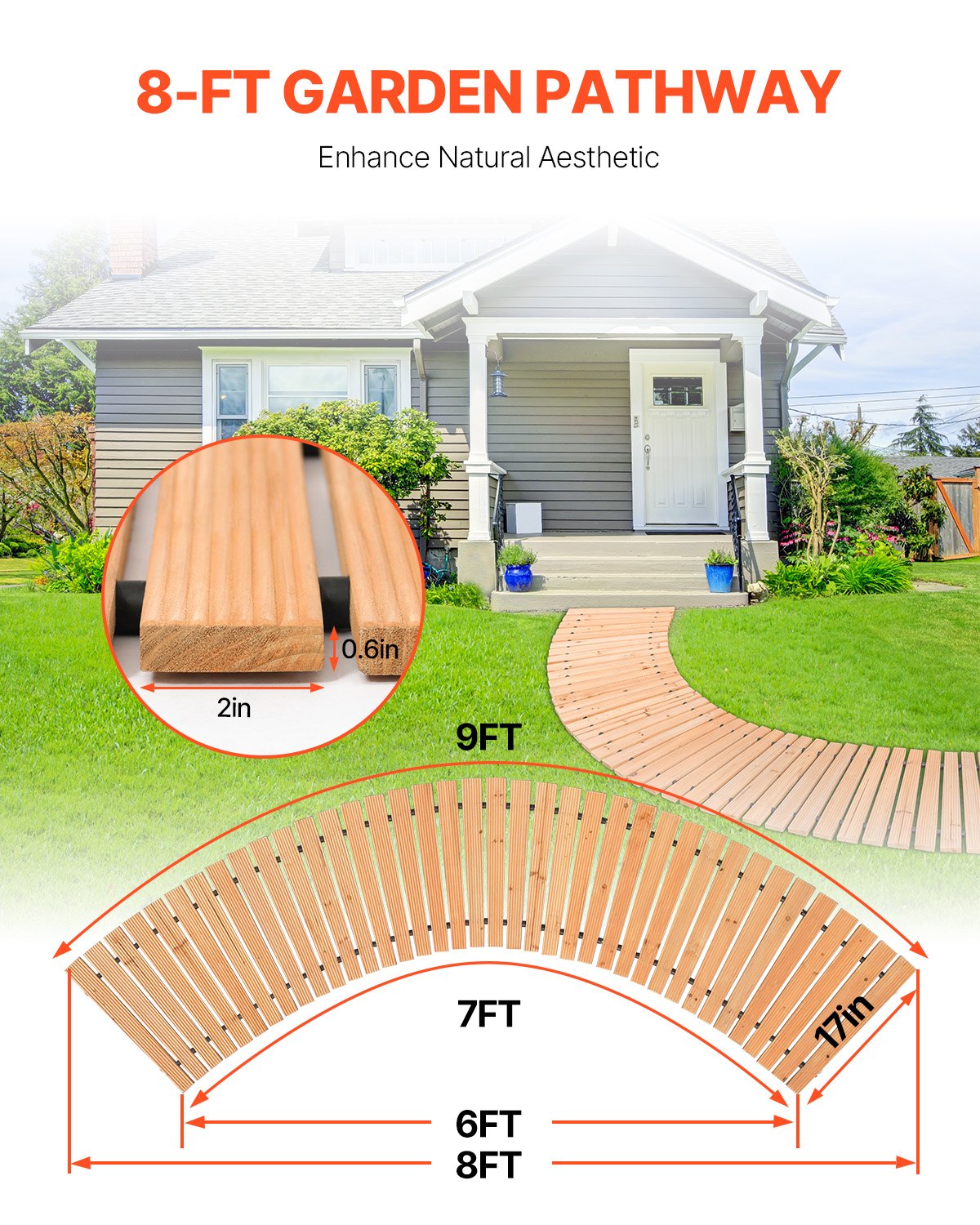 8 ft L x 17 in W Curved Wooden Garden Path Roll Out Garden Path