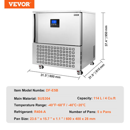 114L Commercial Blast Freezer 5 Compartments Blast Chiller Chest Seafood Gelato
