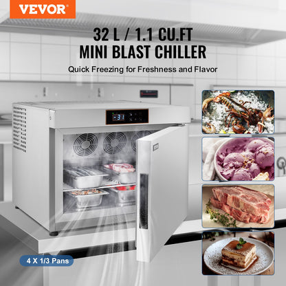 32L kommersiell blastfrys 4 fack Blast Chiller Chest Seafood Glass
