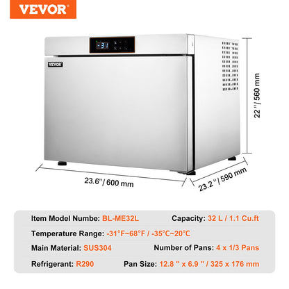 32L kommersiell blastfrys 4 fack Blast Chiller Chest Seafood Glass