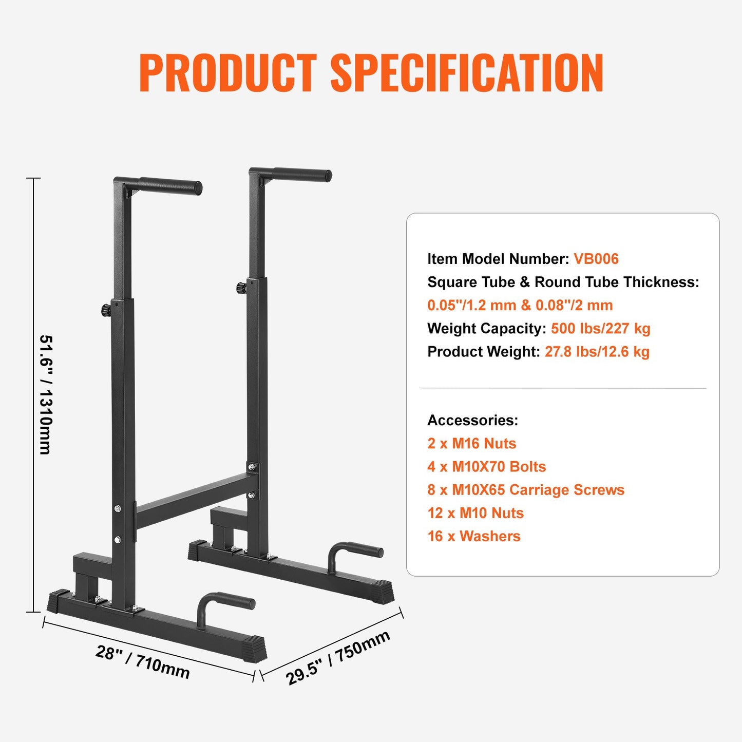 Dip Bar, 500 lbs kapacitet, Heave Duty Dip Stand Station med justerbar höjd, Fitness Workout Dip Bar Station Stabilisator Paralett Push Up Stand, parallella stänger för styrketräning Hemmagym