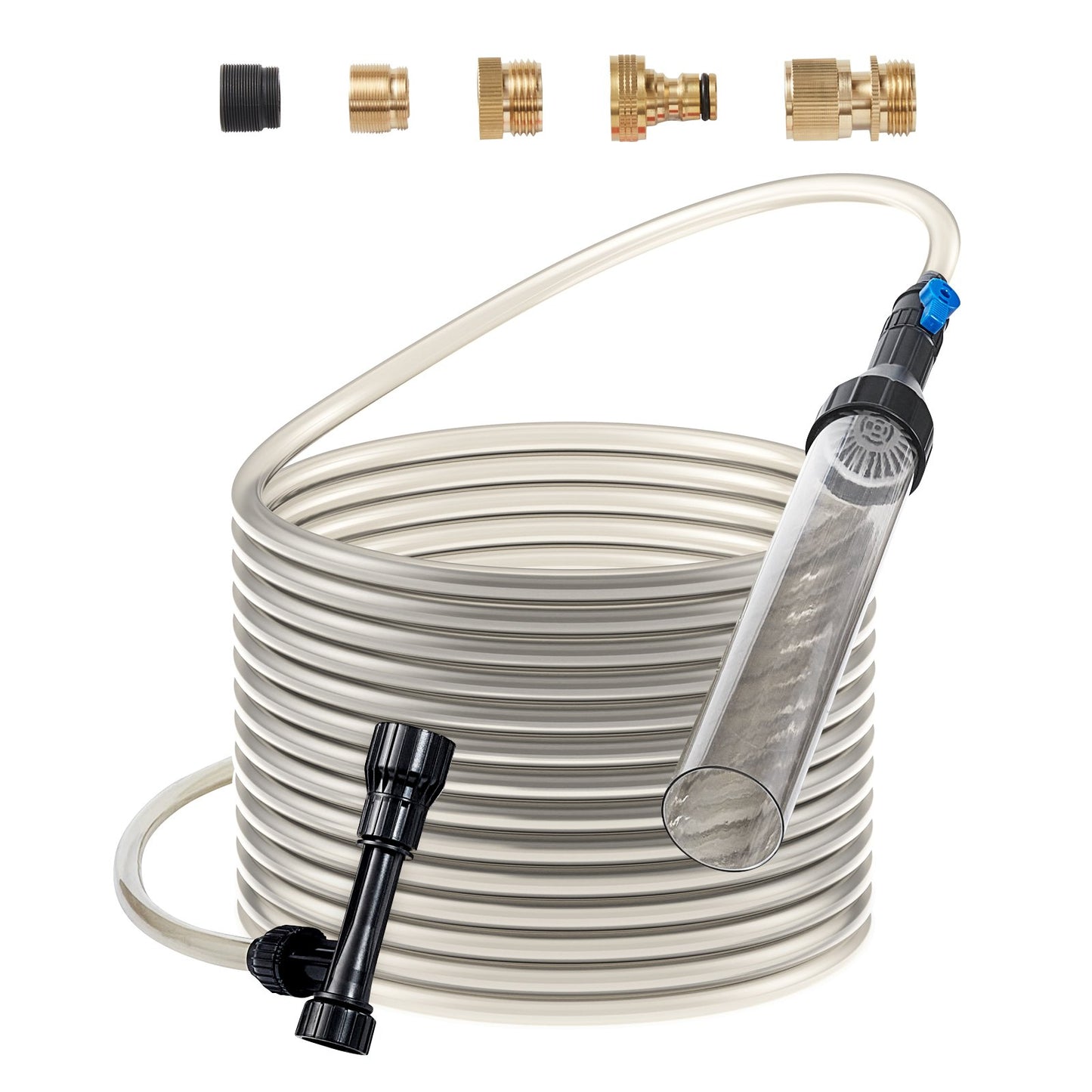 Aquarium-Staubsauger, 7,6 m PVC-Schlauch, Aquarium-Staubsauger, Kiessauger, Siphon-Staubsauger, 3 Arten von Messingadaptern, zum Reinigen von Kies und Sand