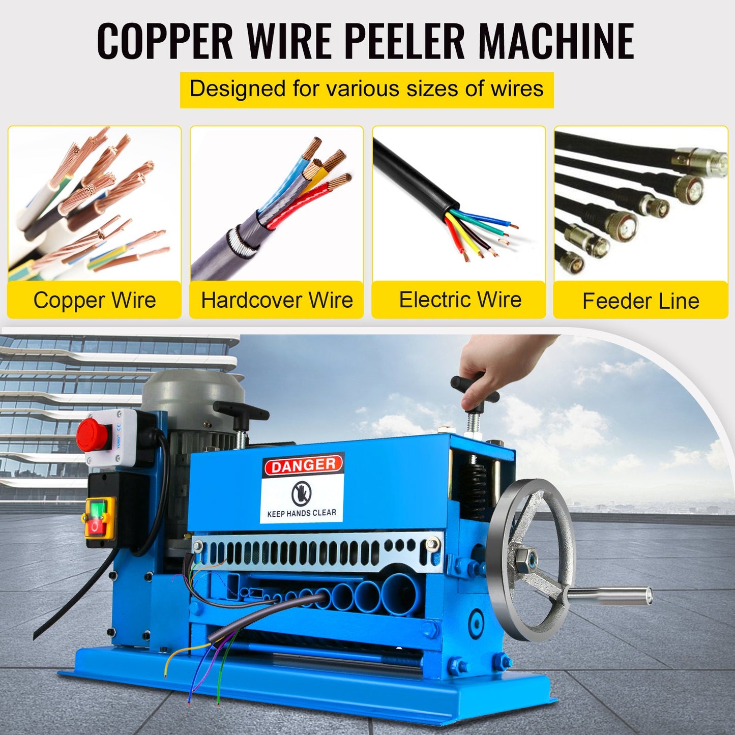 1.5-38MM automatic wire stripping machine 370W types of metal cable wire stripper with 10 blades powered electric wire stripper 15 M/min