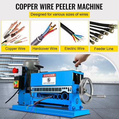 1.5-38MM automatic wire stripping machine 370W types of metal cable wire stripper with 10 blades powered electric wire stripper 15 M/min