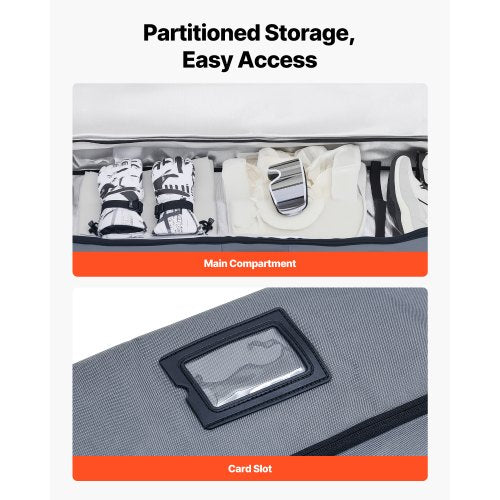 Snowboardväska, upp till 165 cm, vadderad skid- och snowboardväska för flygresor, 600D vattentät oxfordväv, med justerbara innerremmar, för skidstavar, skyddsglasögon, handskar, hjälm, stövlar (grå) |  EU