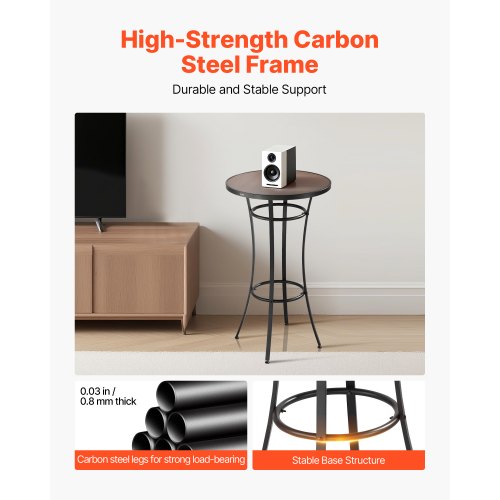 Runt barbord för utomhusbruk, 60 cm barhöjd bistrobord, matbord för uteplats med lättrengörlig skiva och robust metallram, höga pubbord för inomhusbruk för små utrymmen, kök |  EU