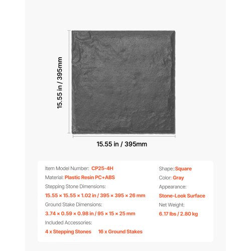 Decorative Stepping Stones 4 pcs 15.5 x 15.5 inch Lawn Paving Stones Gray