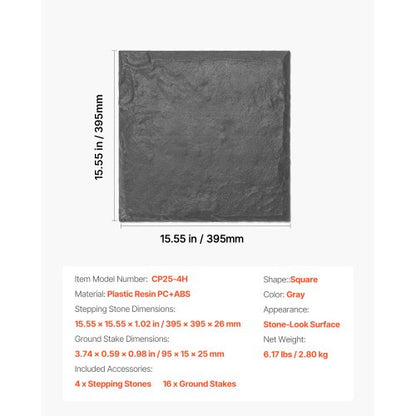 Decorative Stepping Stones 4 pcs 15.5 x 15.5 inch Lawn Paving Stones Gray