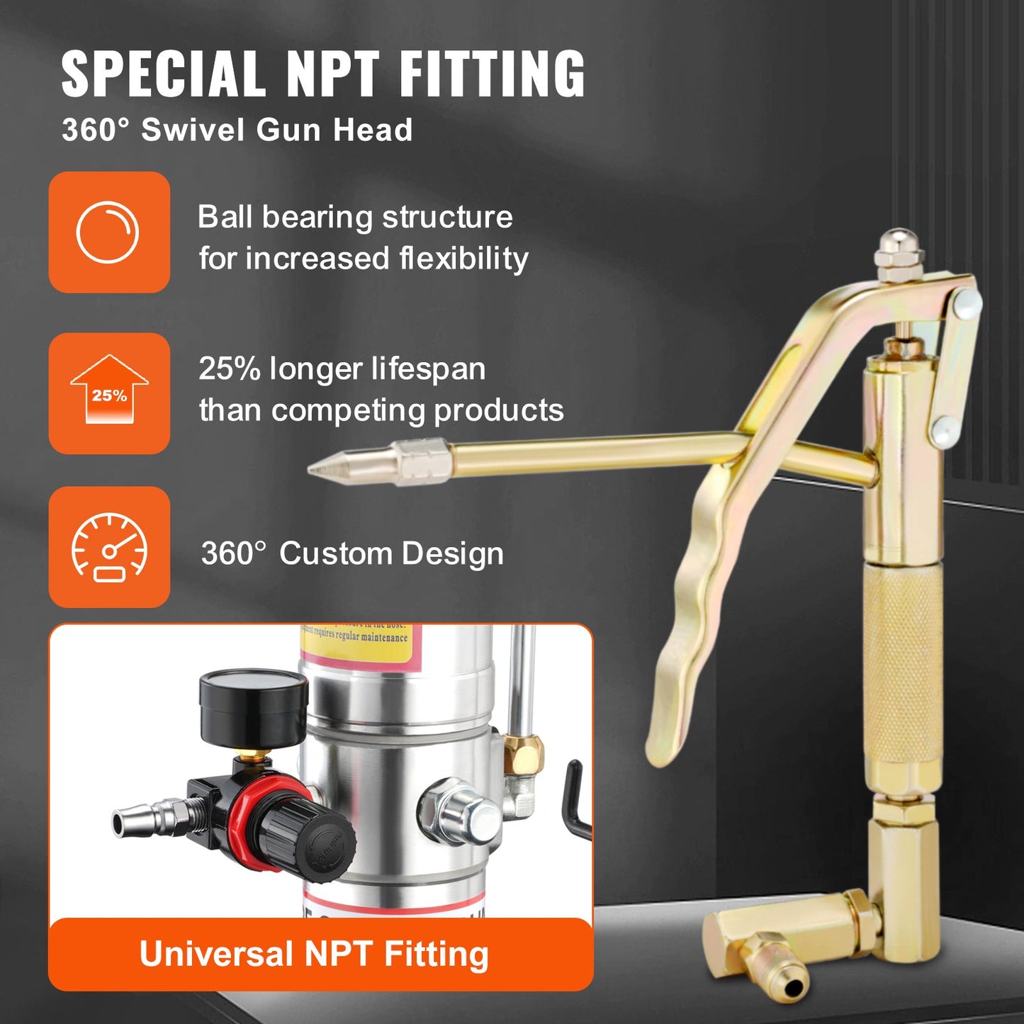 Fettpump, 10,5 gallon 40L luftdriven fettpump med 13 fot högtrycksslang och fettspruta, pneumatisk smörjhinkpump med hjul, bärbar smörjfettspump 50:1 tryckförhållande