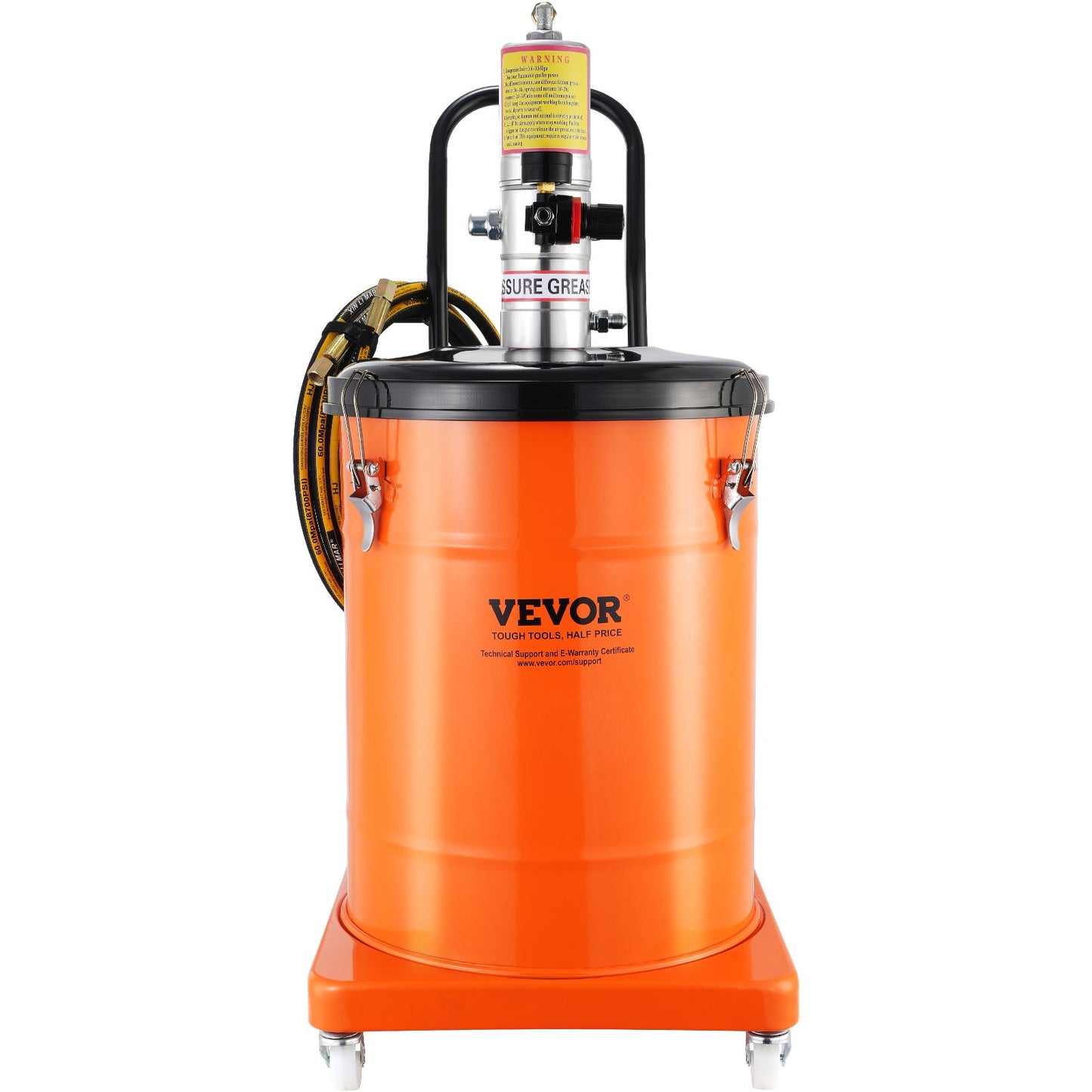 Fettpump, 10,5 gallon 40L luftdriven fettpump med 13 fot högtrycksslang och fettspruta, pneumatisk smörjhinkpump med hjul, bärbar smörjfettspump 50:1 tryckförhållande
