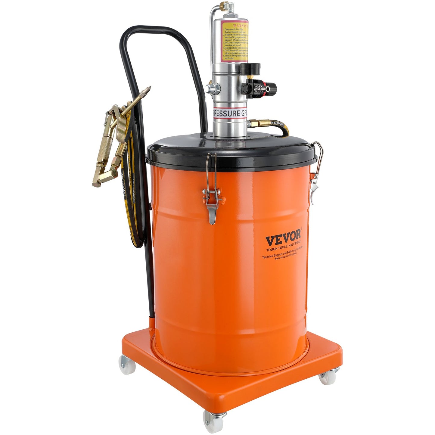 Fettpump, 10,5 gallon 40L luftdriven fettpump med 13 fot högtrycksslang och fettspruta, pneumatisk smörjhinkpump med hjul, bärbar smörjfettspump 50:1 tryckförhållande