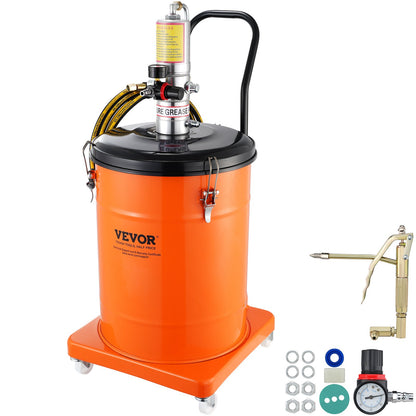 Fettpump, 10,5 gallon 40L luftdriven fettpump med 13 fot högtrycksslang och fettspruta, pneumatisk smörjhinkpump med hjul, bärbar smörjfettspump 50:1 tryckförhållande