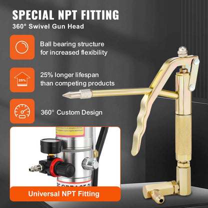 Fettpump, 5 gallon 20L, luftdriven fettpump med 13 fot högtrycksslang och fettspruta, pneumatisk smörjhinkpump med hjul, bärbar smörjfettspump 50:1 tryckförhållande