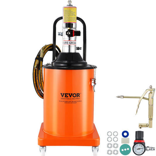 Fettpump, 5 gallon 20L, luftdriven fettpump med 13 fot högtrycksslang och fettspruta, pneumatisk smörjhinkpump med hjul, bärbar smörjfettspump 50:1 tryckförhållande