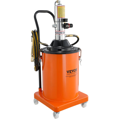 Fettpump, 5 gallon 20L, luftdriven fettpump med 13 fot högtrycksslang och fettspruta, pneumatisk smörjhinkpump med hjul, bärbar smörjfettspump 50:1 tryckförhållande