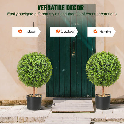 Konstgjorda topiaries buxbomsträd, 24 tum höga (2 stycken), kulformade faux topiaries växt med planteringar, grön feaux planta med utbytbara löv och port för dekorativ inomhus/utomhus/trädgård
