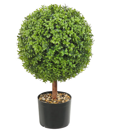 Konstgjorda topiaries buxbomsträd, 24 tum höga (2 stycken), kulformade faux topiaries växt med planteringar, grön feaux planta med utbytbara löv och port för dekorativ inomhus/utomhus/trädgård