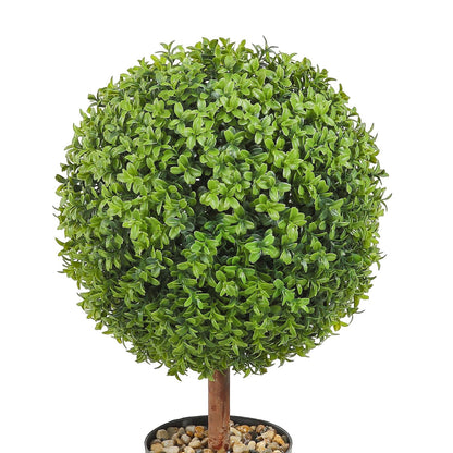 Konstgjorda topiaries buxbomsträd, 24 tum höga (2 stycken), kulformade faux topiaries växt med planteringar, grön feaux planta med utbytbara löv och port för dekorativ inomhus/utomhus/trädgård
