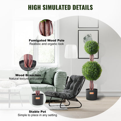 2-pack 3' konstgjord buxbom Topiary Tree Faux Plant UV-dekor inom/utomhus