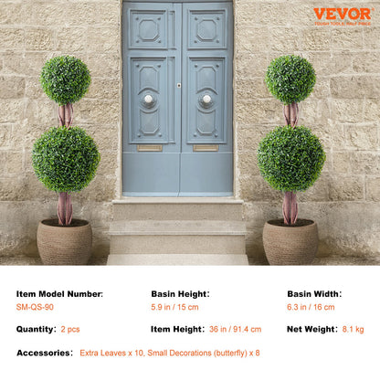 2-pack 3' konstgjord buxbom Topiary Tree Faux Plant UV-dekor inom/utomhus