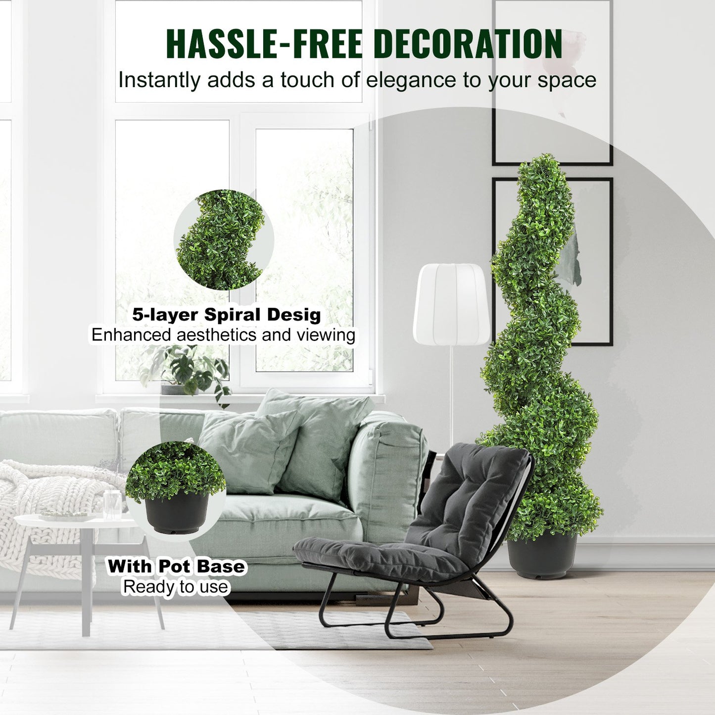 Artificial Topiaries Boxwood Trees, 4 Feet Tall (2 Pieces) Faux Topiary Plant Outdoor, Year-Round Green Feaux Plant with Replaceable Leaves for Decorative Indoor/Outdoor/Garden
