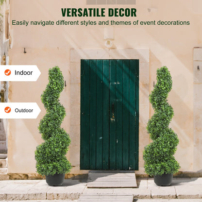 Artificial Topiaries Boxwood Trees, 4 Feet Tall (2 Pieces) Faux Topiary Plant Outdoor, Year-Round Green Feaux Plant with Replaceable Leaves for Decorative Indoor/Outdoor/Garden