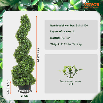 Artificial Topiaries Boxwood Trees, 4 Feet Tall (2 Pieces) Faux Topiary Plant Outdoor, Year-Round Green Feaux Plant with Replaceable Leaves for Decorative Indoor/Outdoor/Garden