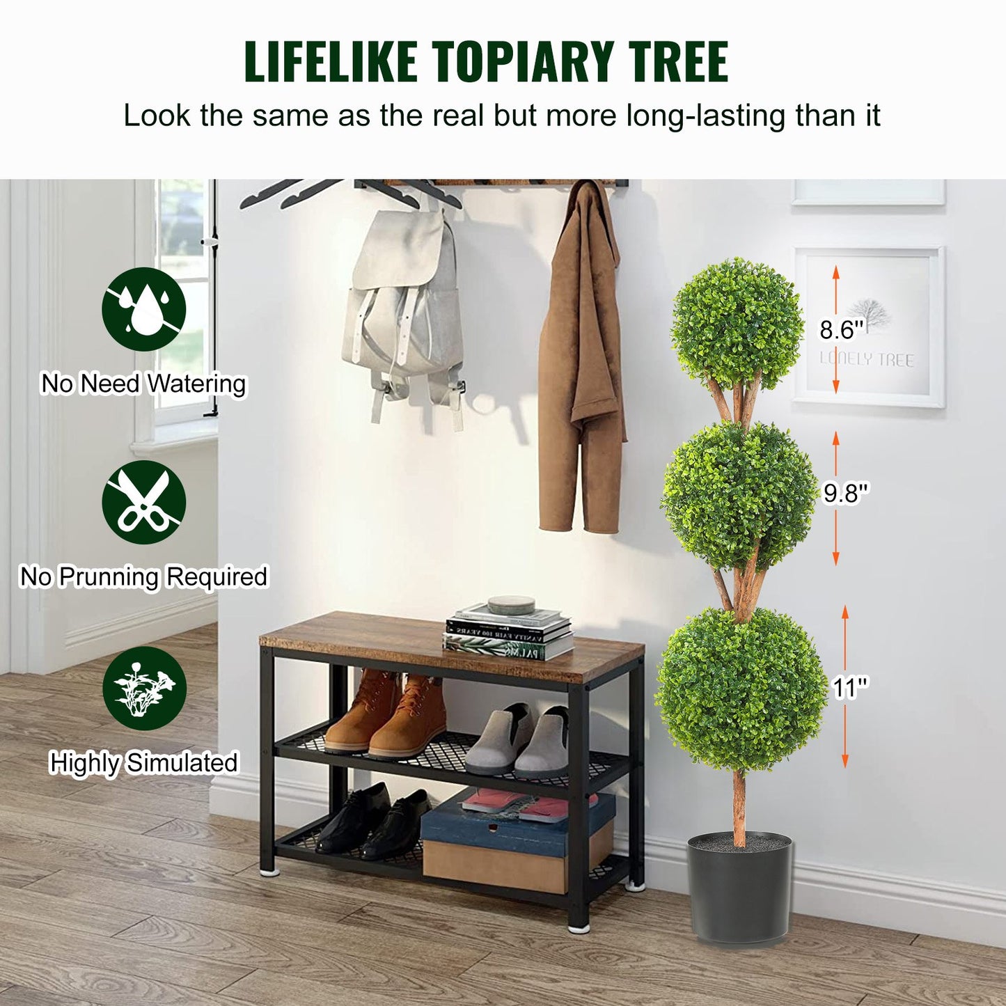 Artificial Topiaries Boxwood Trees, 48 Inch Tall (2 Pieces), 3 Ball Shaped Faux Topiaries Plant with Planters, Green Feaux Plant with Replaceable Leaves and Gate for Indoor/Outdoor/Garden Decorative